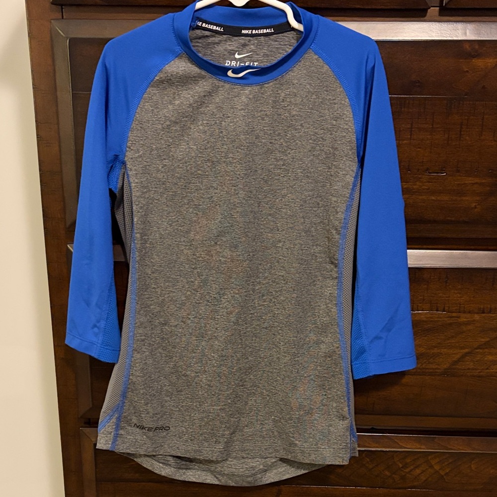 Nike Blue and Gray Baseball Shirt